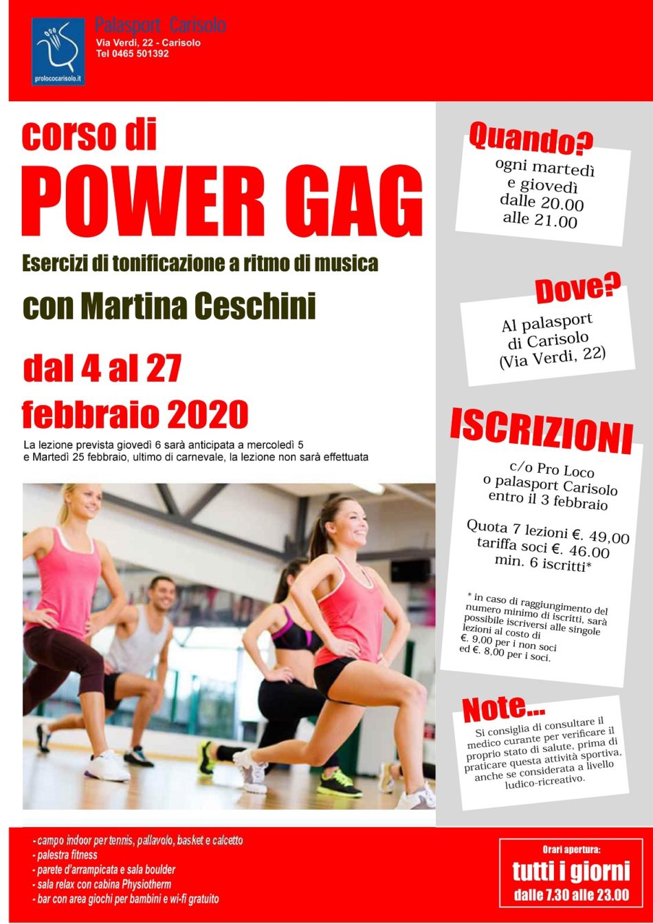 Corso di Power Gag al Palazzetto dello sport di Carisolo