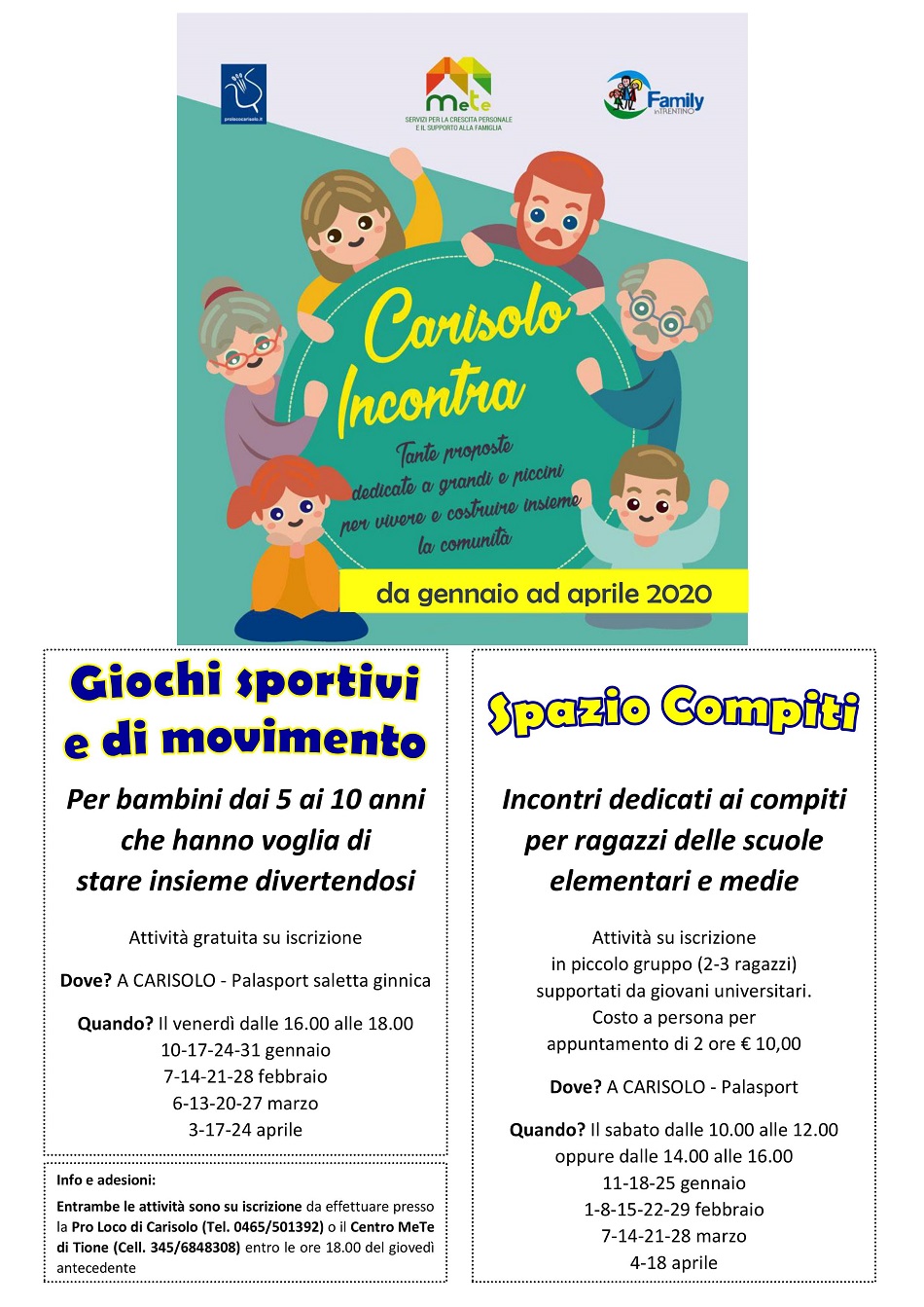 Attività per bambini e ragazzi “CARISOLO INCONTRA” organizzate presso il centro polifunzionale di Carisolo
