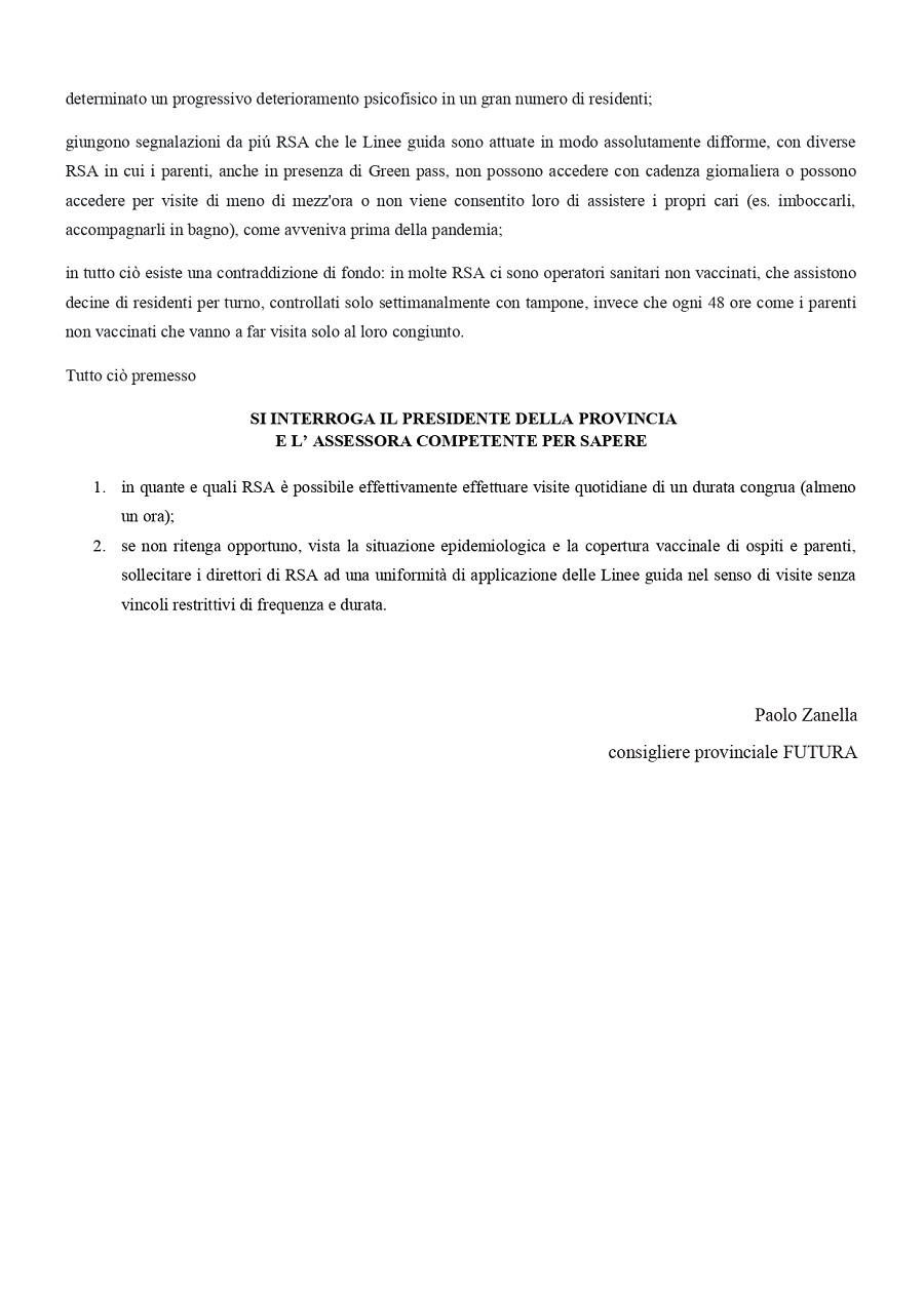 Interrogazione Paolo Zanella