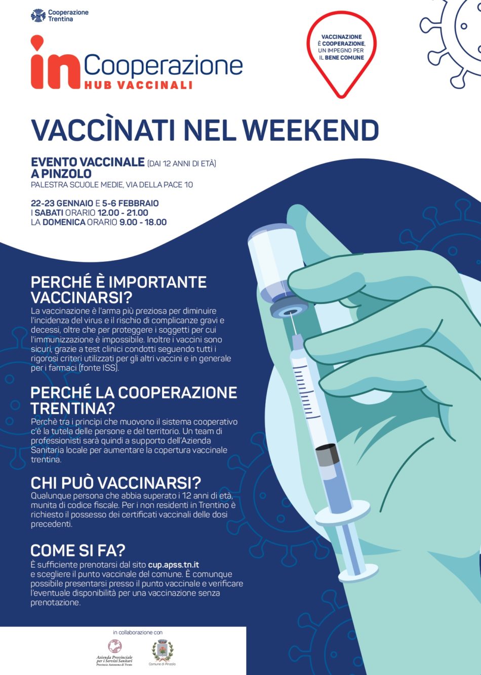 Hub vaccinale Pinzolo 22-23 gennaio e 5-6 febbraio