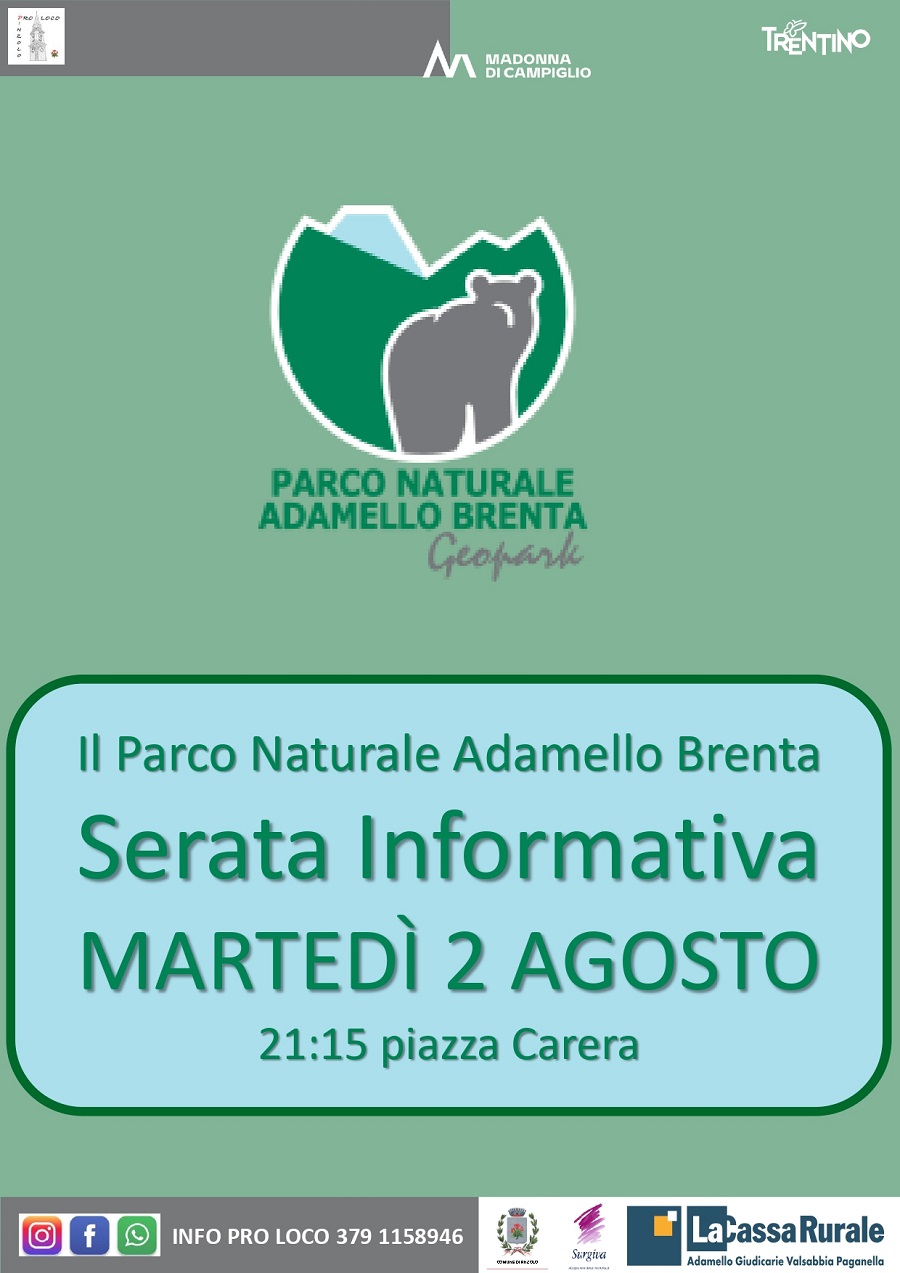 Martedì 2 agosto: Serata informativa del Parco Adamello-Brenta in piazza Carera