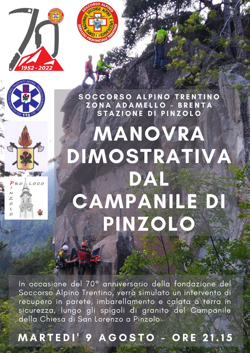 9 agosto: Manovra dimostrativa del Soccorso alpino dal campanile di Pinzolo