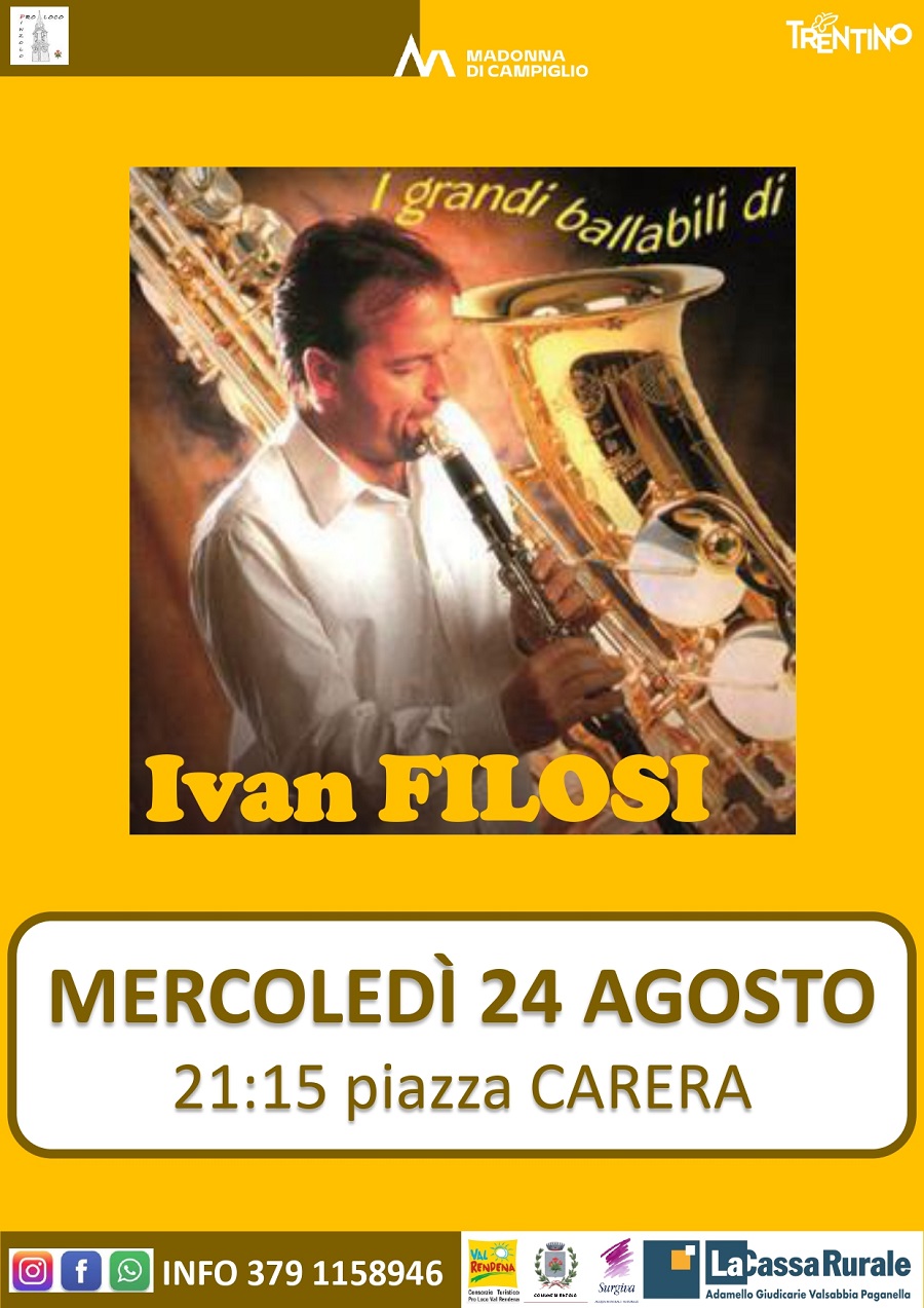 Pinzolo – Mercoledì 24 agosto ore 21.15: I grandi ballabili con Ivan Filosi in piazza Carera