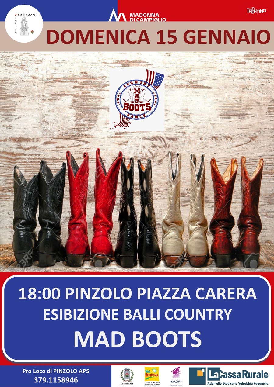 Domenica 15 gennaio ore 18: Esibizione Balli country MAD BOOTS in piazza Carera
