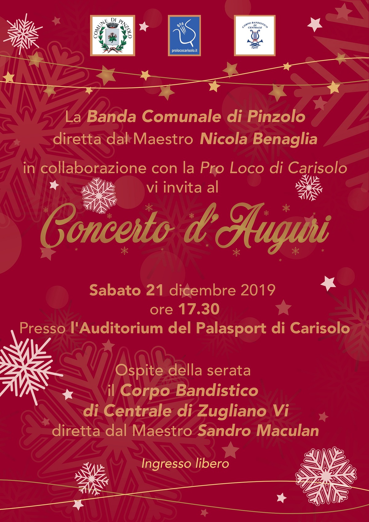 Concerto della Banda Comunale di Pinzolo, sabato 21 alle ore 17e30 presso il teatro di Carisolo
