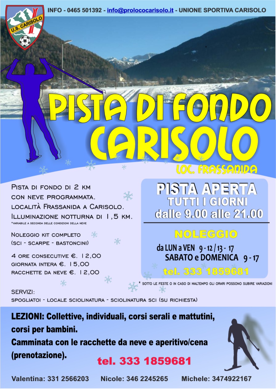 Da martedì 31 dicembre la pista di fondo “Frassanida” a CARISOLO sarà praticabile