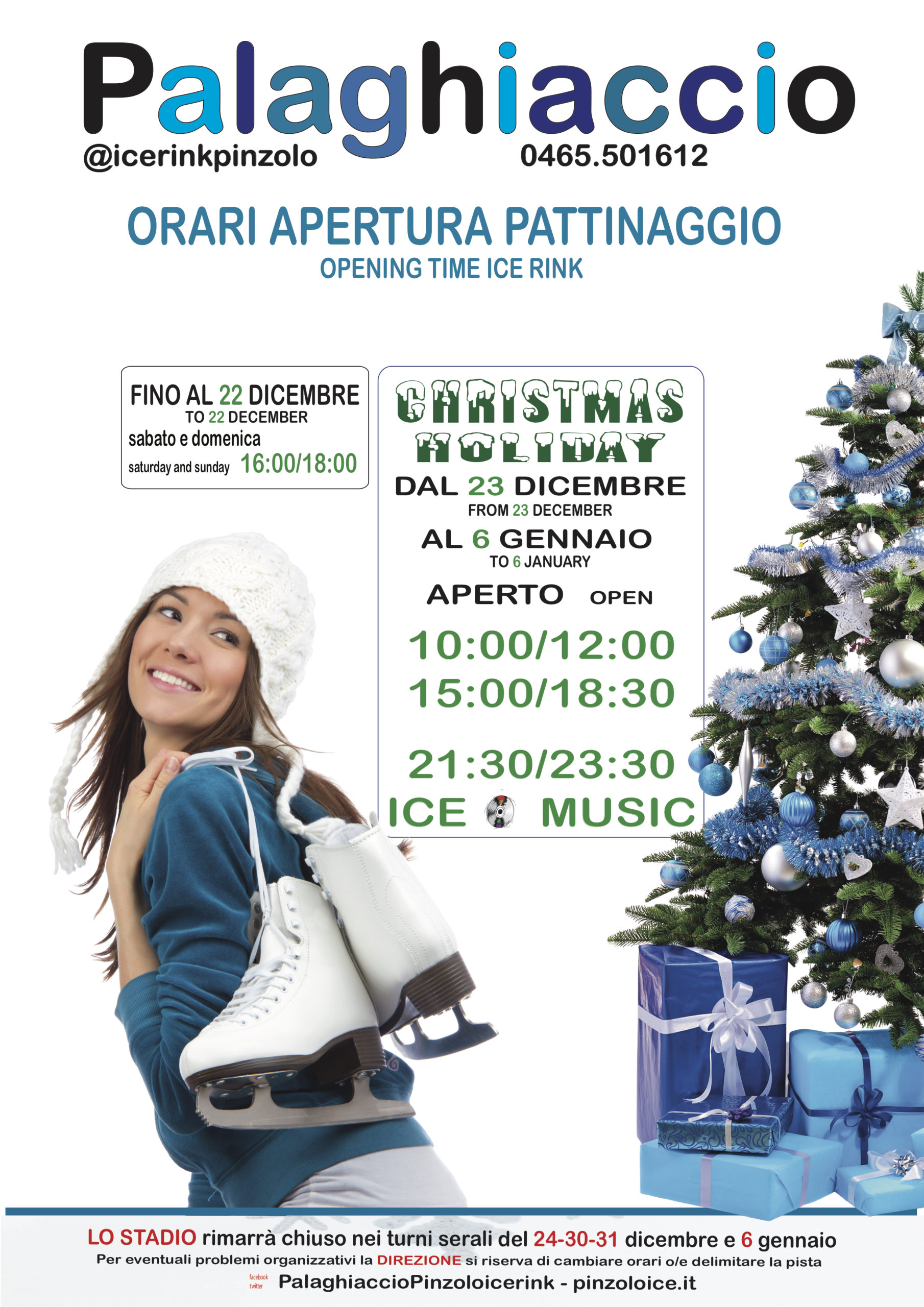 Palaghiaccio Pinzolo: Orario di apertura Natale 2019
