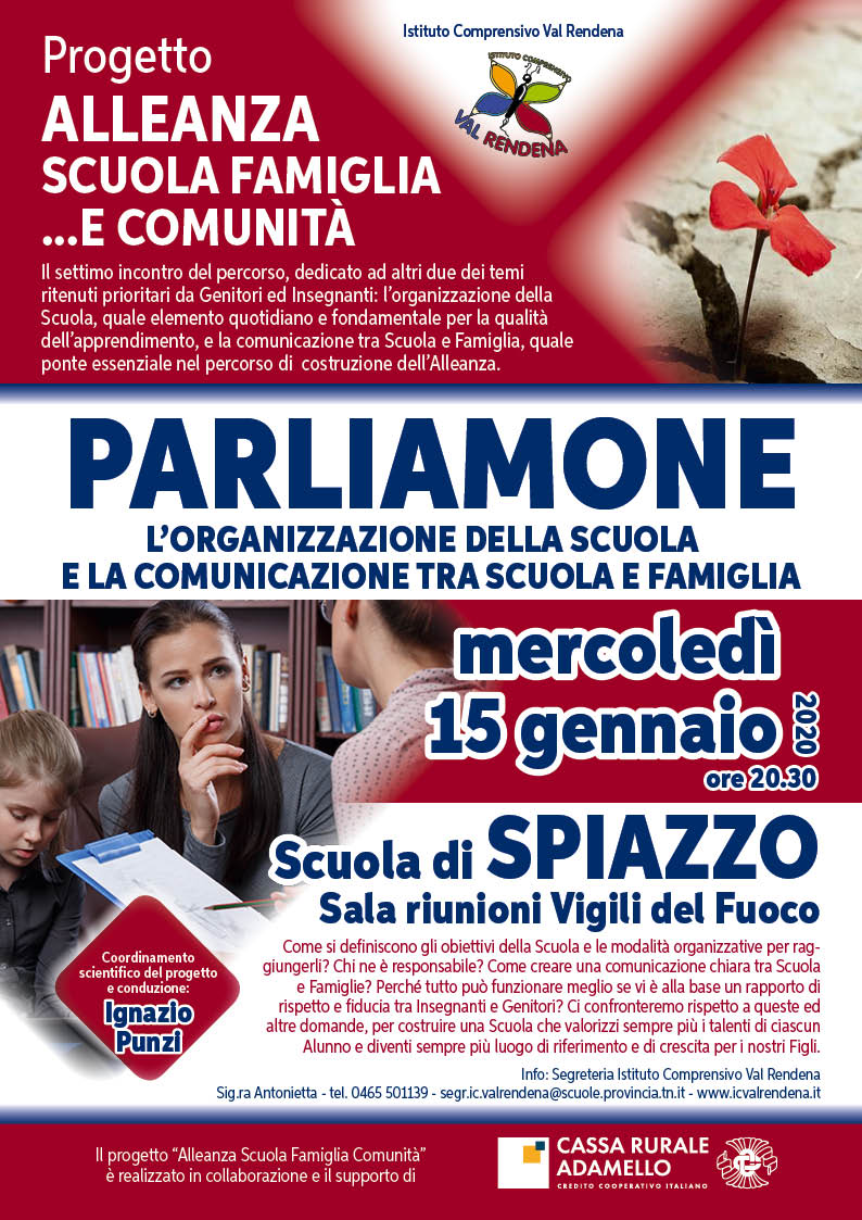 Mercoledi 15 gennaio incontro ALLEANZA SCUOLA FAMIGLIA