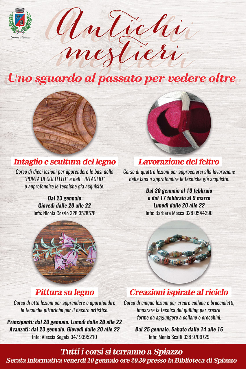 Antichi Mestieri – Spiazzo – Presentazione corsi venerdì 10 gennaio