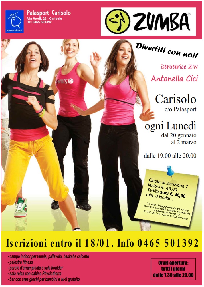 Corso di Zumba, dal 20 gennaio al 2 marzo 2020 al Palasport di Carisolo