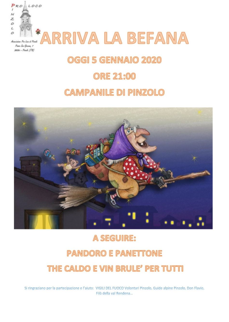 Arriva la Befana dal Campanile di Pinzolo, stasera alle 21