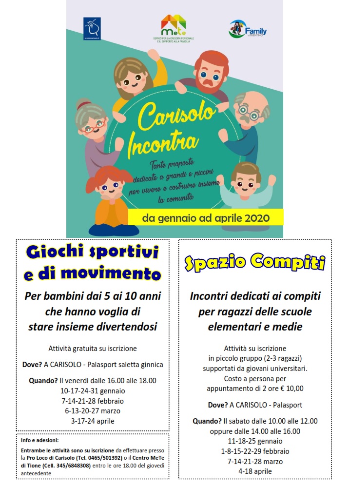 “Carisolo incontra”, attività organizzate da Pro Loco Carisolo ed centro MeTe di Tione