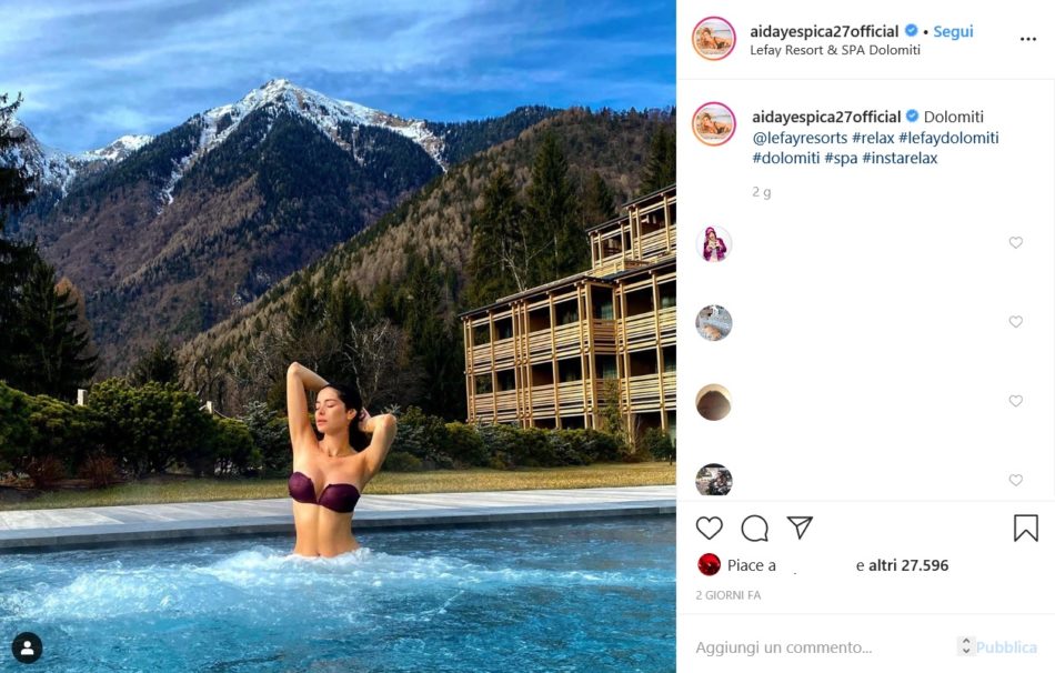 Aida Yespica al Lefay Dolomiti: la più bella montagna sei tu! - Campane di  Pinzolo.it