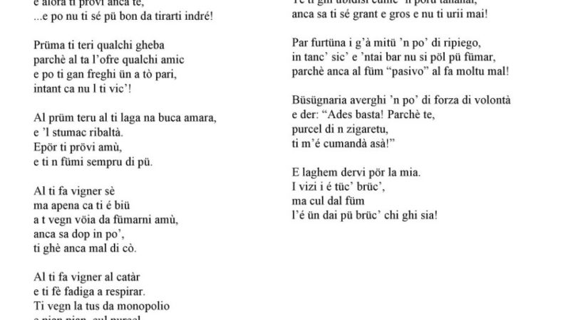 Ecco una poesia dialettale di Rosa Maestri Lucchini, che ha a che fare con il “mercoledì delle ceneri” e che può rappresentare per qualcuno lo spunto per prendere una saggia decisione quaresimale…