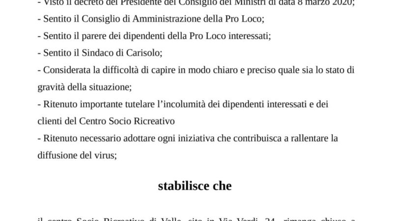 Comunichiamo la chiusura temporanea del centro socio ricreativo di valle (bar e palasport) a Carisolo