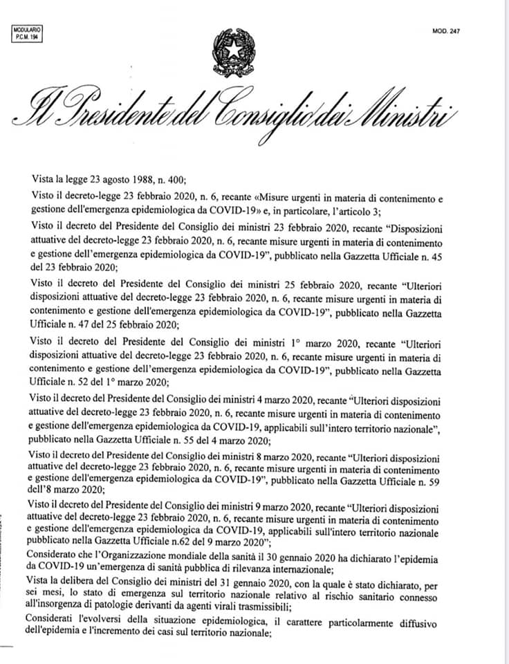 Nuovo DPCM 11 marzo 2020