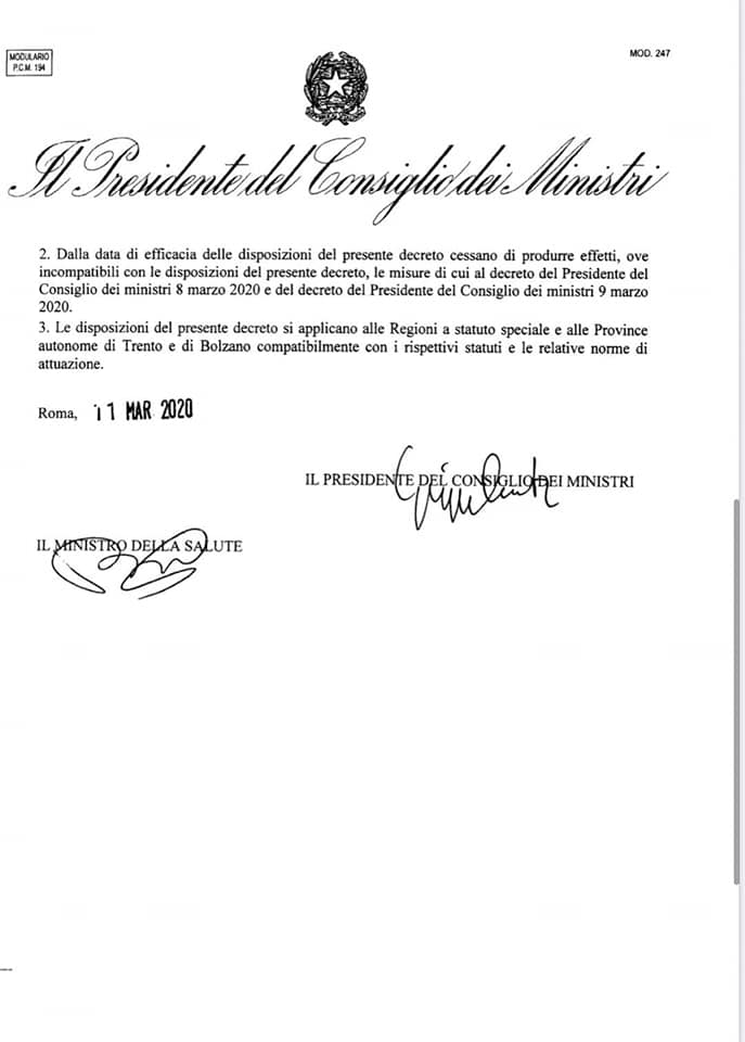 Nuovo DPCM 11 marzo 2020