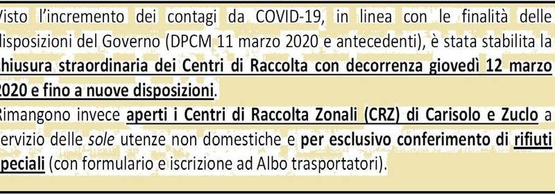 Chiusura straordinaria dei Centri di Raccolta – Comunità delle Giudicarie