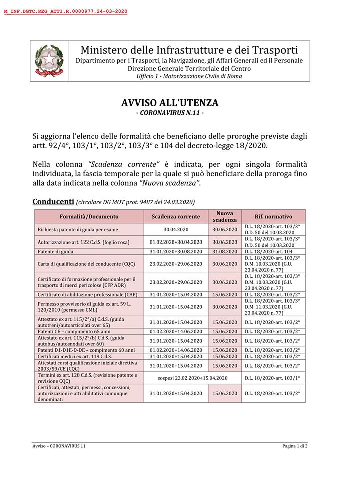 Avviso proroghe scadenze di documenti vari