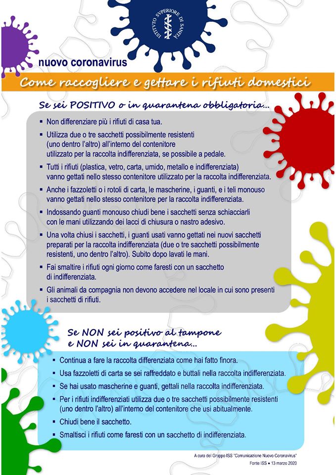 Informativa sui rifiuti domestici da parte dell’Istituto Superiore di Sanità