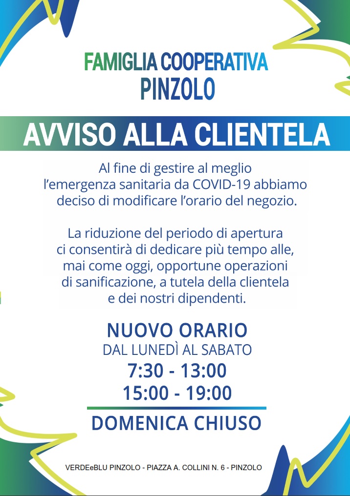 Famiglia Cooperativa: NUOVI ORARI del negozio Verde e Blu di Pinzolo