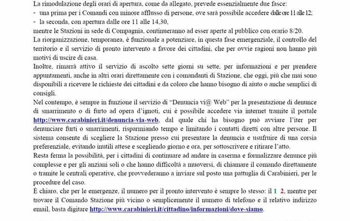 Per esigenze legate al contenimento del COVID-19 le Caserme dei Carabinieri di Carisolo e di M. di Campiglio, da oggi e fino a cessata esigenza, saranno aperte al pubblico in orario 11.00-12.00