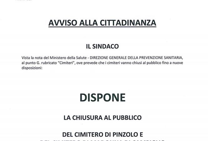 Il Sindaco dispone la chiusura al pubblico del Cimitero di Pinzolo e del cimitero di Madonna di Campiglio