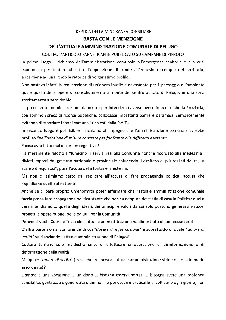 Minoranza consiliare di Pelugo