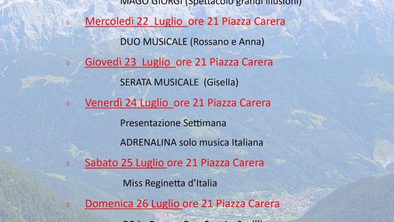 Pro Loco Pinzolo – Programma dal 20 al 26 luglio 2020