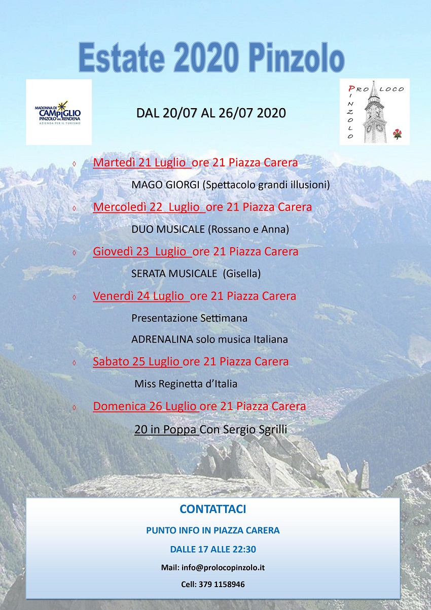 Pro Loco Pinzolo – Programma dal 20 al 26 luglio 2020