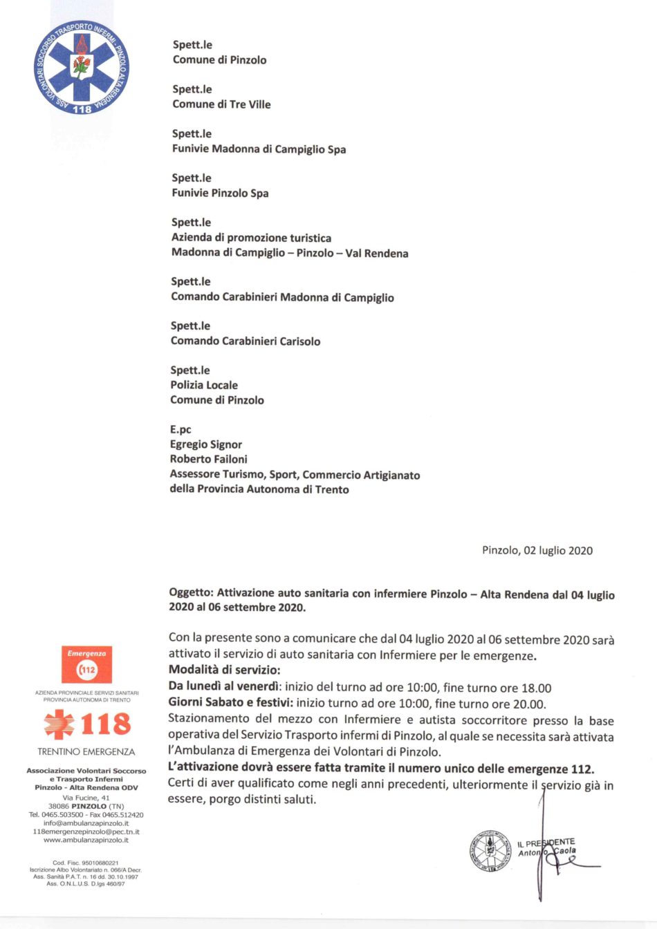 Volontari Soccorso e Trasporto Infermi Pinzolo - Alta Rendena