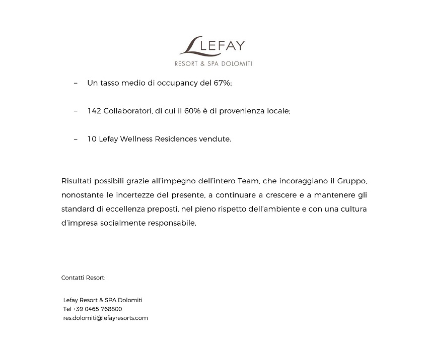 Il primo compleanno per Lefay Resort & SPA Dolomiti…