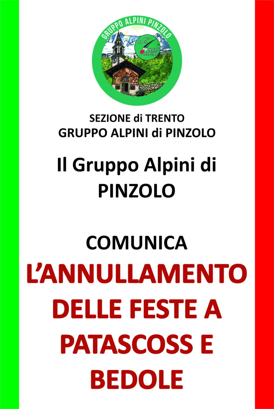 Alpini Pinzolo: annullamento delle feste a Patascoss e Bedole