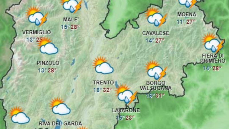 MeteoTrentino: in arrivo temporali e raffiche di vento