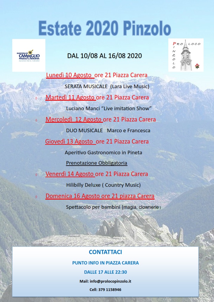 Estate 2020 Pinzolo – Dal 10 al 16 agosto 2020