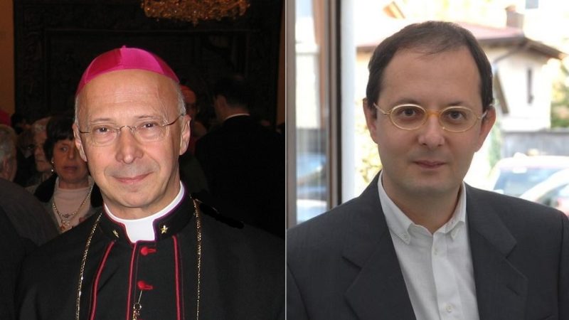 Il cardinale Angelo Bagnasco e don Ivan Maffeis in visita alla chiesa di S. Vigilio di Pinzolo