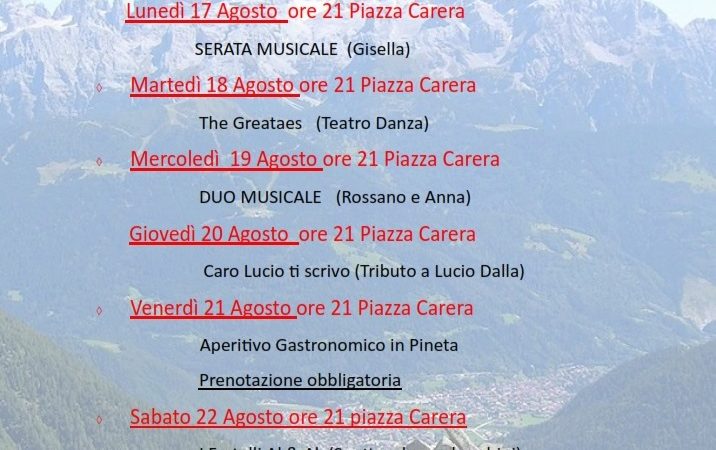 Estate 2020 Pinzolo – Dal 17/08 al 23/08 2020