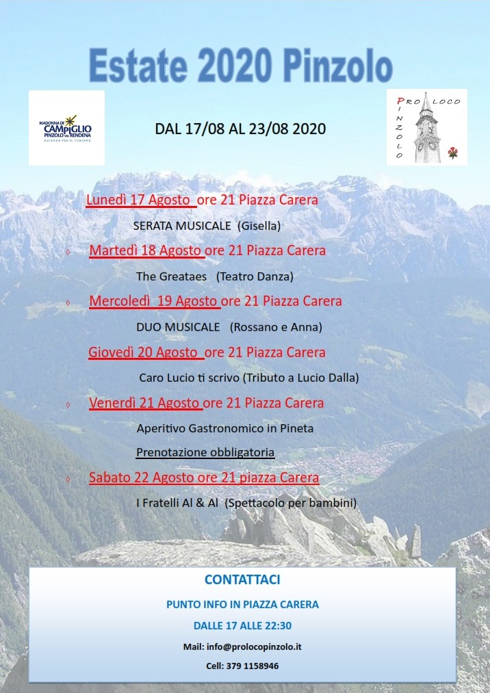 Estate 2020 Pinzolo – Dal 17/08 al 23/08 2020