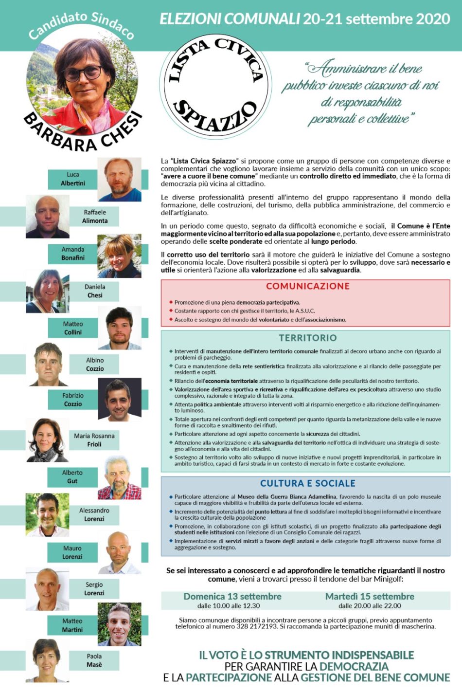 Lista Civica Spiazzo – Candidato Sindaco BARBARA CHESI