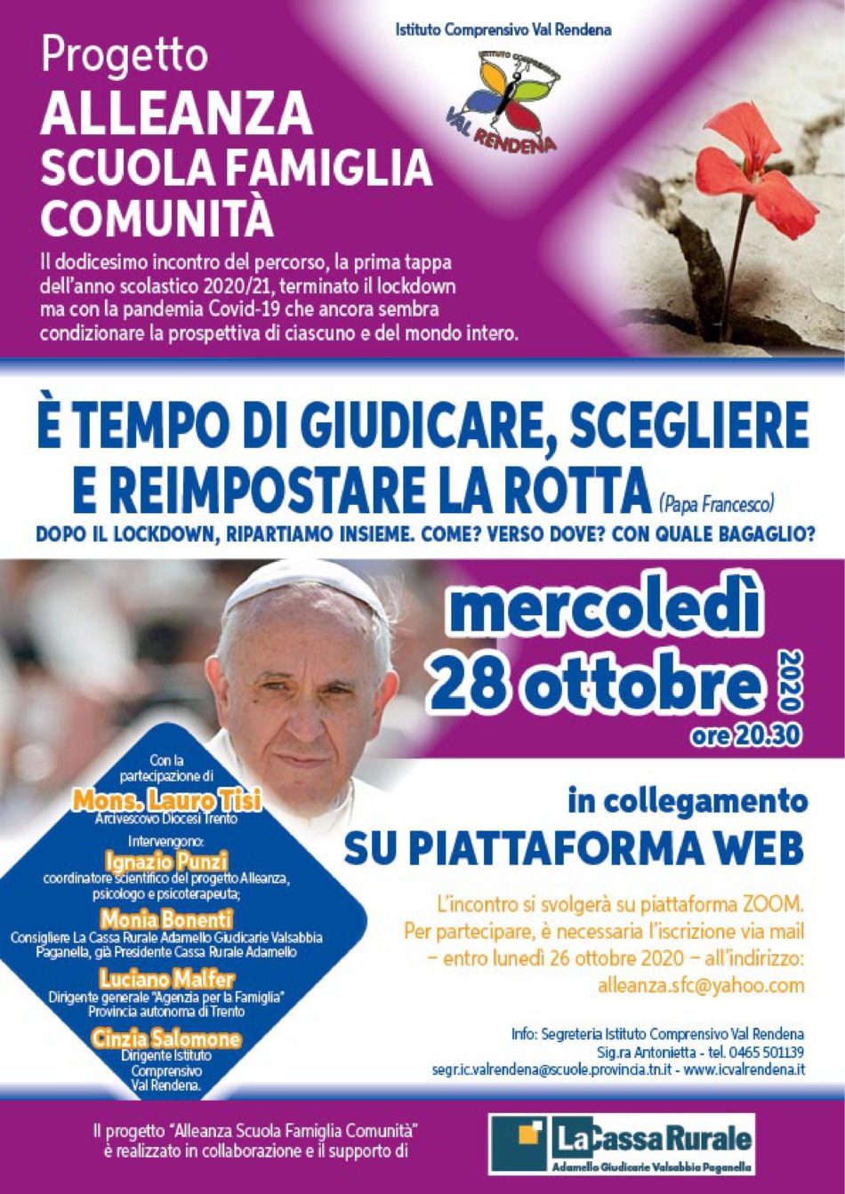 Il prossimo incontro “Alleanza Scuola Famiglia Comunità” si terrà il 28 ottobre: “E’ tempo di giudicare, scegliere e reimpostare la rotta”.