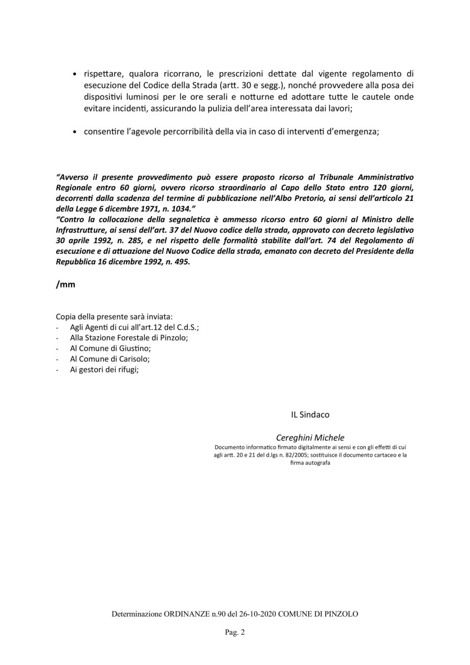 Chiusura al transito della strada della Val Nambrone per lavori di esbosco