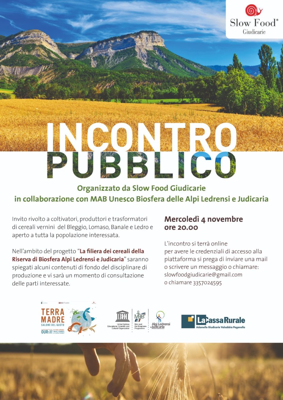 Incontro pubblico online – La filiera dei cereali della Riserva di Biosfera Alpi Ledrensi e Judicaria