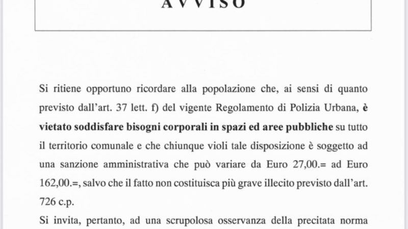 Ecco l’avviso del sindaco di Giustino  che sta facendo discutere un pochino la Comunità
