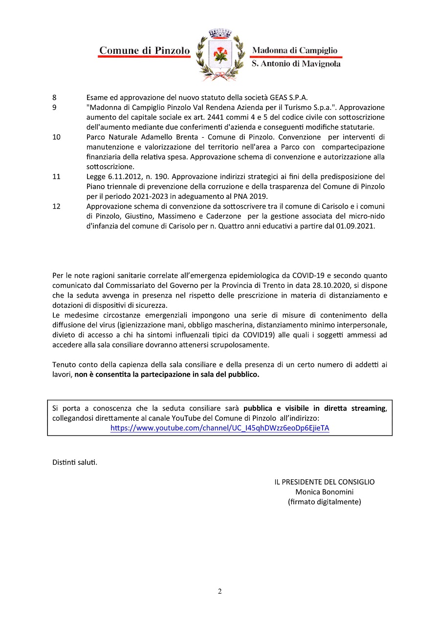 Consiglio comunale di Pinzolo