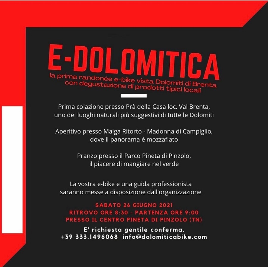 E-DOLOMITICA – la prima randonée e-bike vista Dolomiti di Brenta, con degustazione di prodotti tipici locali
