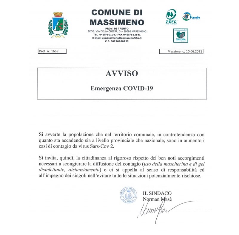 Avviso del Sindaco di Massimeno