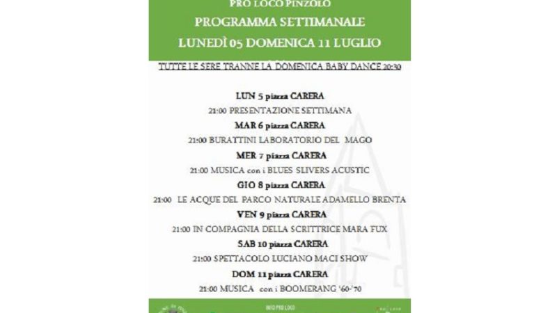 Pro Loco Pinzolo: gli spettacoli in Piazza – Settimana dal 5 all’11 luglio
