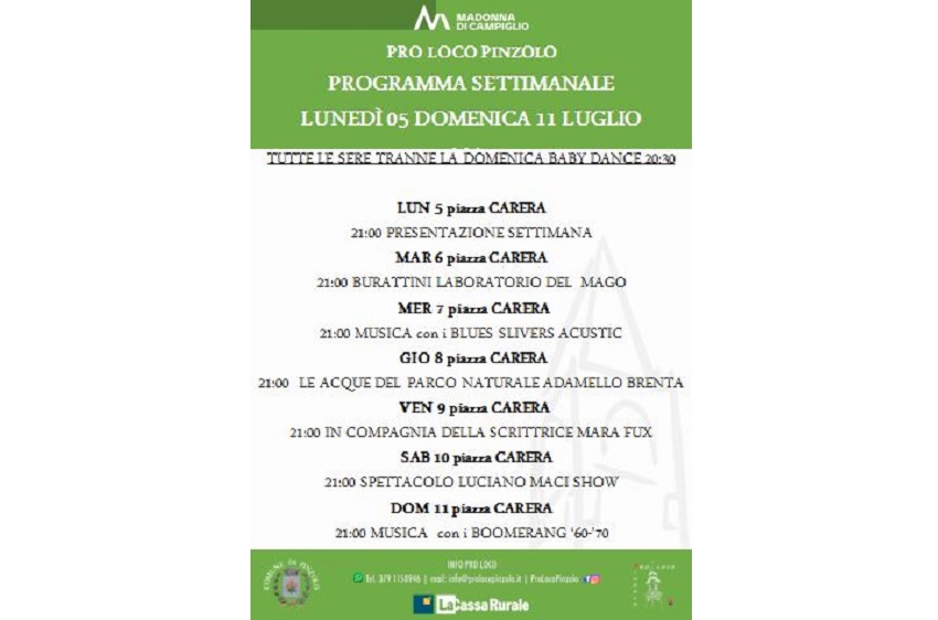 Pro Loco Pinzolo: gli spettacoli in Piazza – Settimana dal 5 all’11 luglio