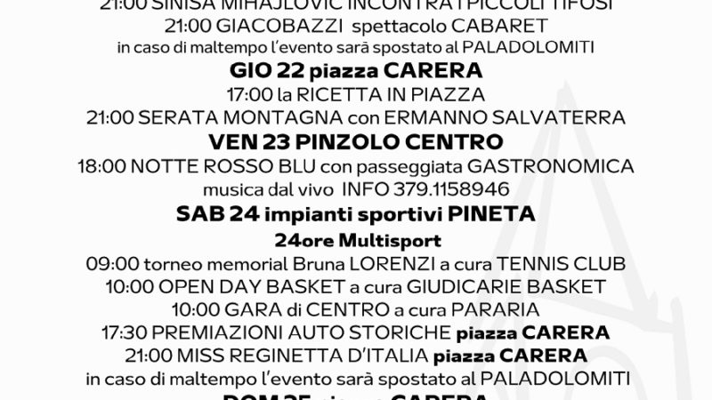 Pro Loco Pinzolo: Programmazione settimanale – Lunedì 19 Domenica 25 luglio 2021