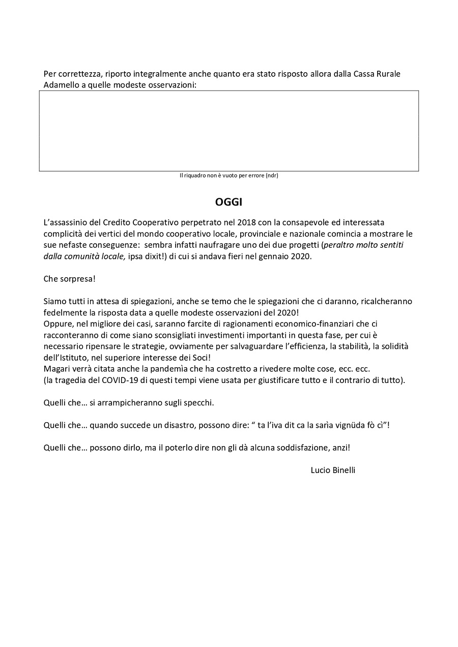 Lettera di Lucio Binelli